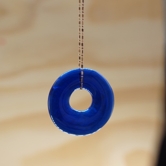 Wine Glass Necklace Cobalt Blue Upcycled Jewelry Sustainable Handmade Seaglass - Picture 2 of 9